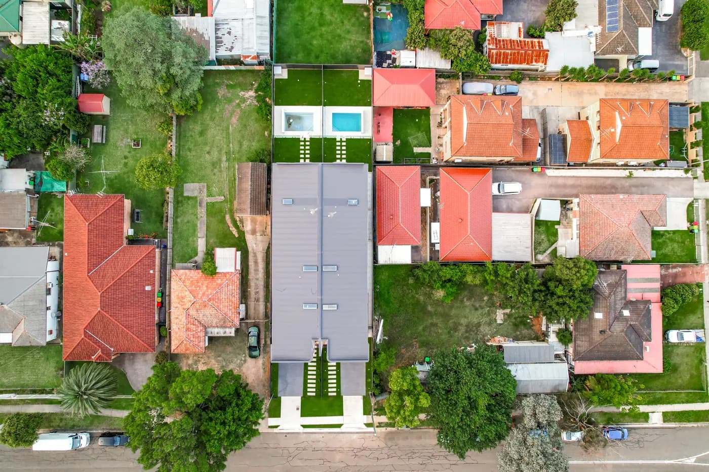 Aerial view of a dual-occupancy development